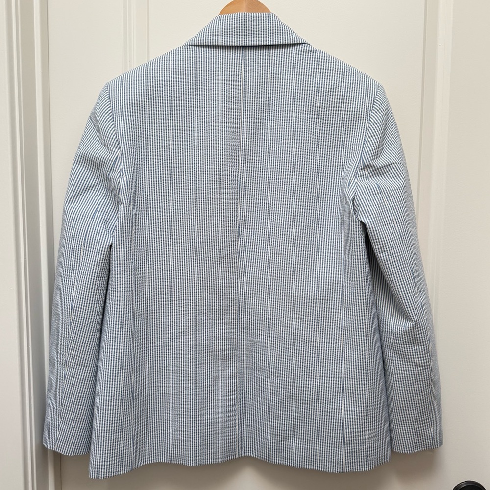 Zara Seersucker Blazer Blue and White Size M - Picture 3 of 9